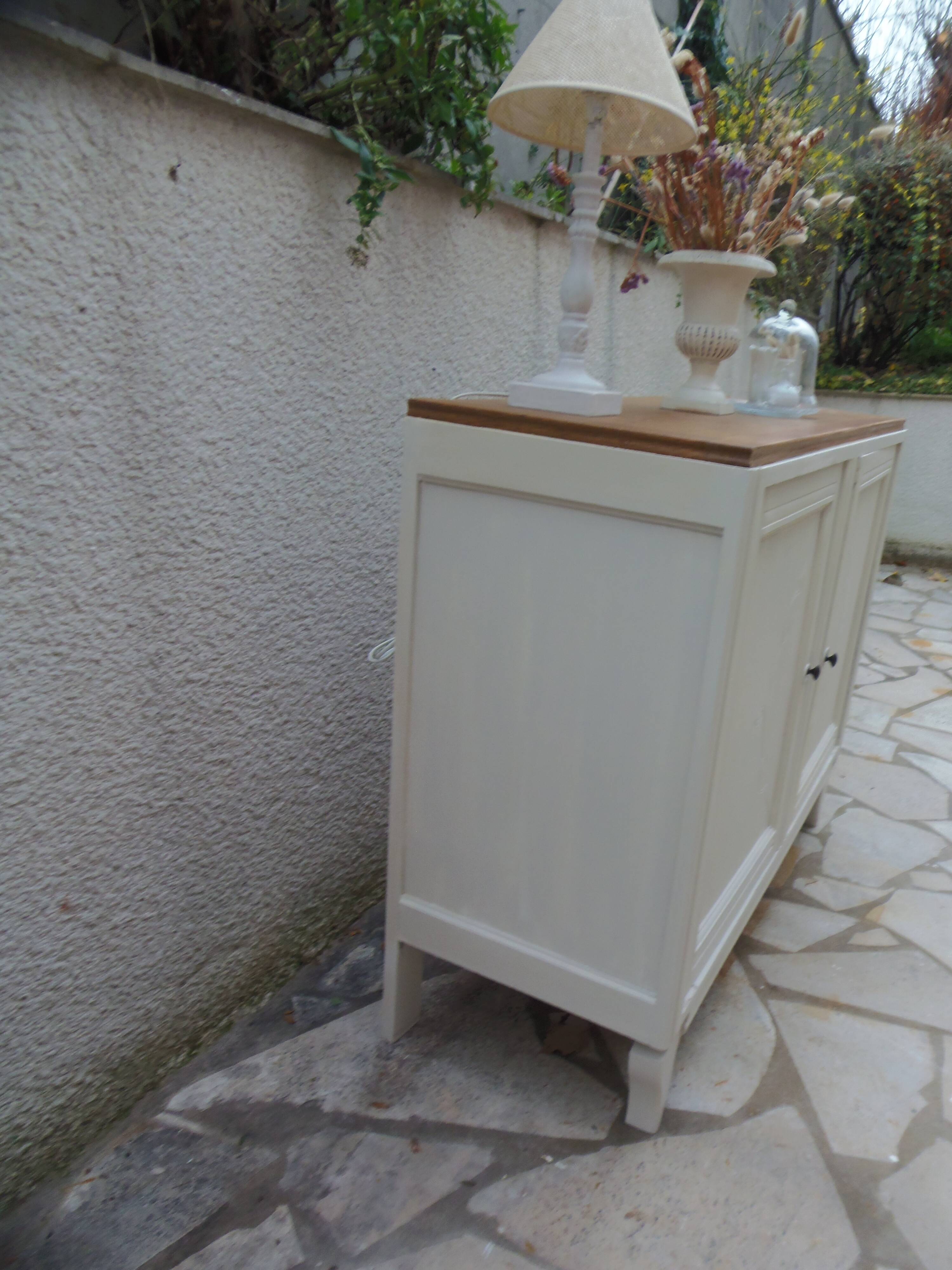 Vintage beige sideboard, oak top.