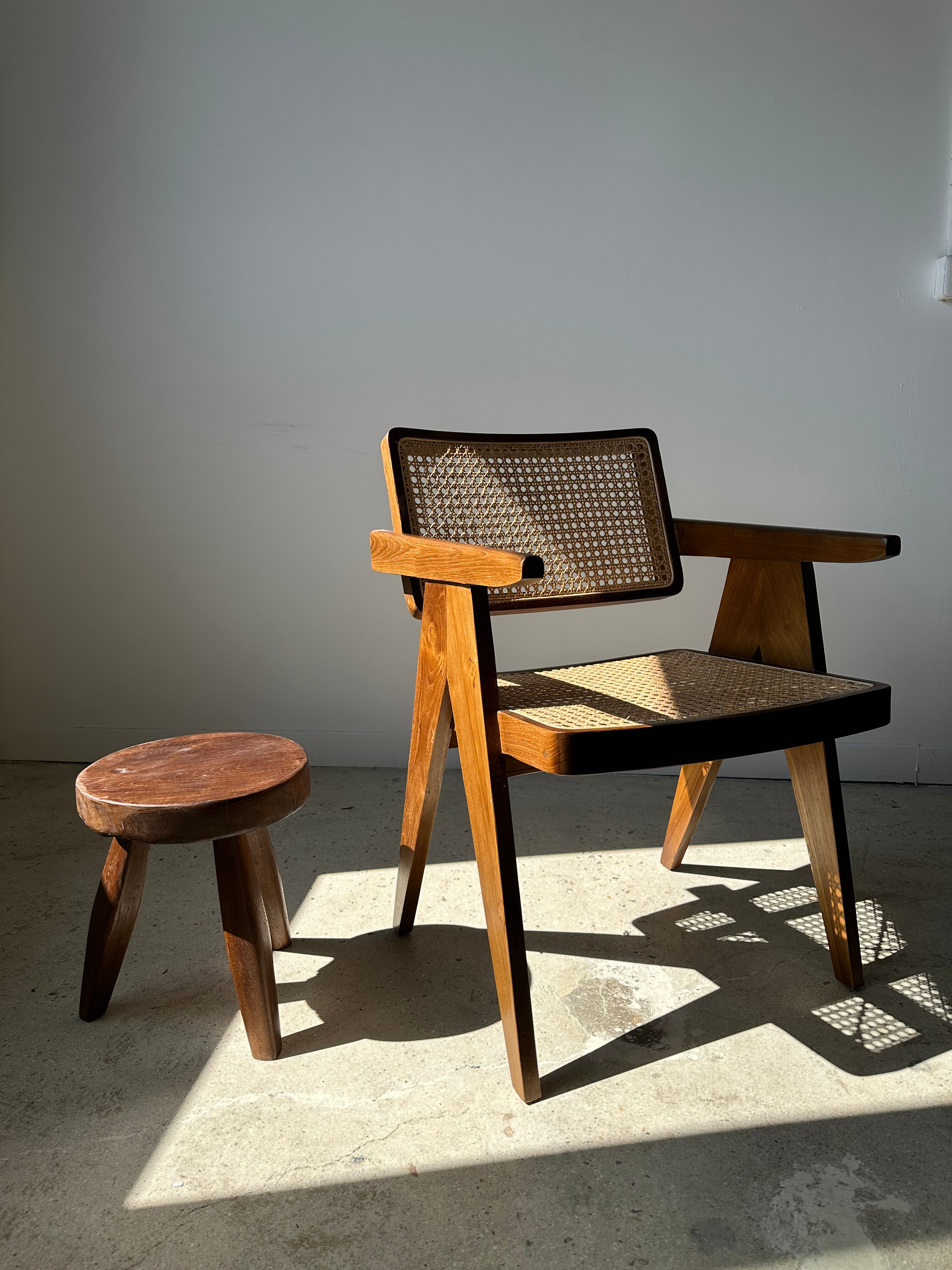 Brown solid wood stool flat circular seat