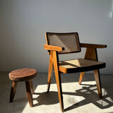 Brown solid wood stool flat circular seat
