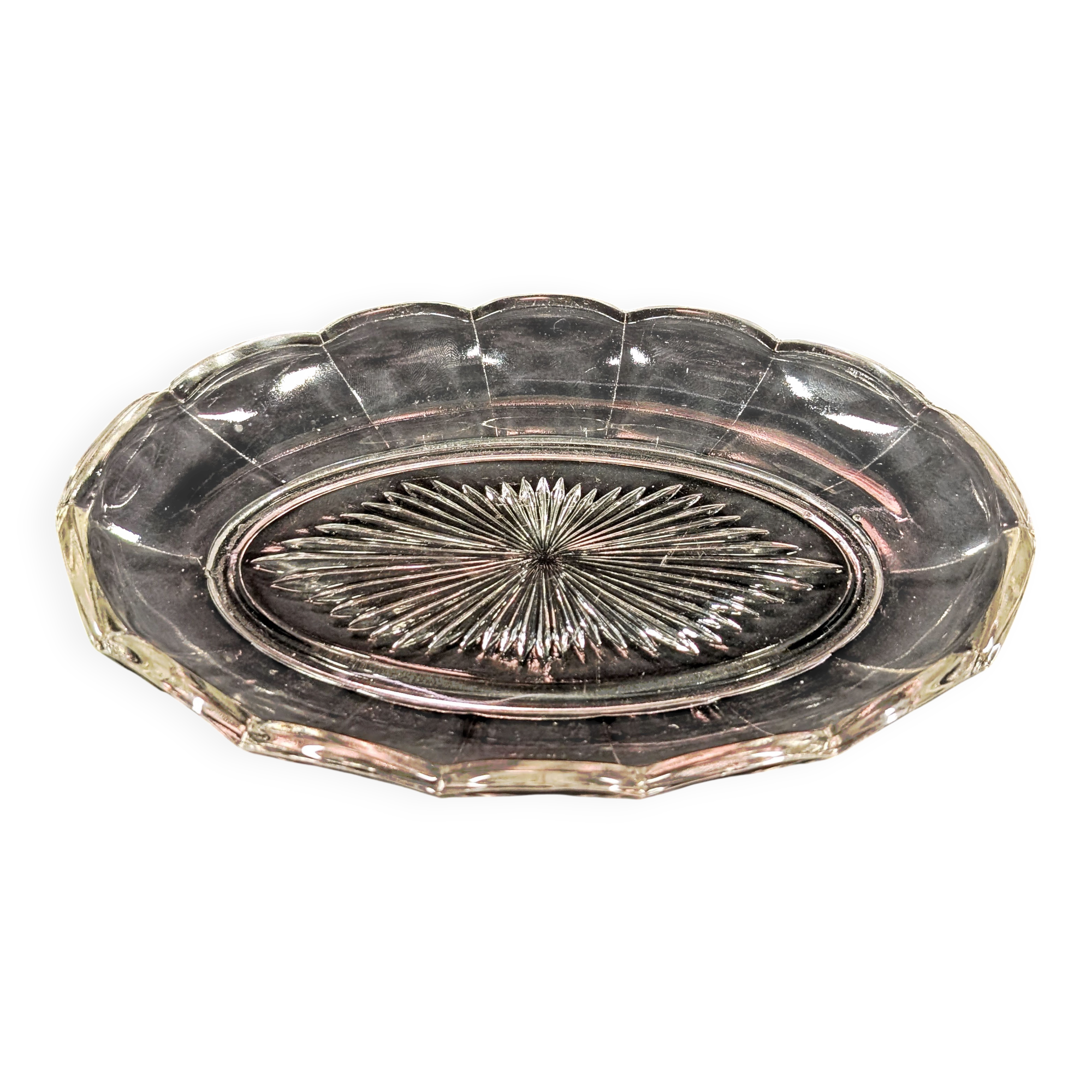Pressed glass plate with star decoration – Art Deco – (Colonial)