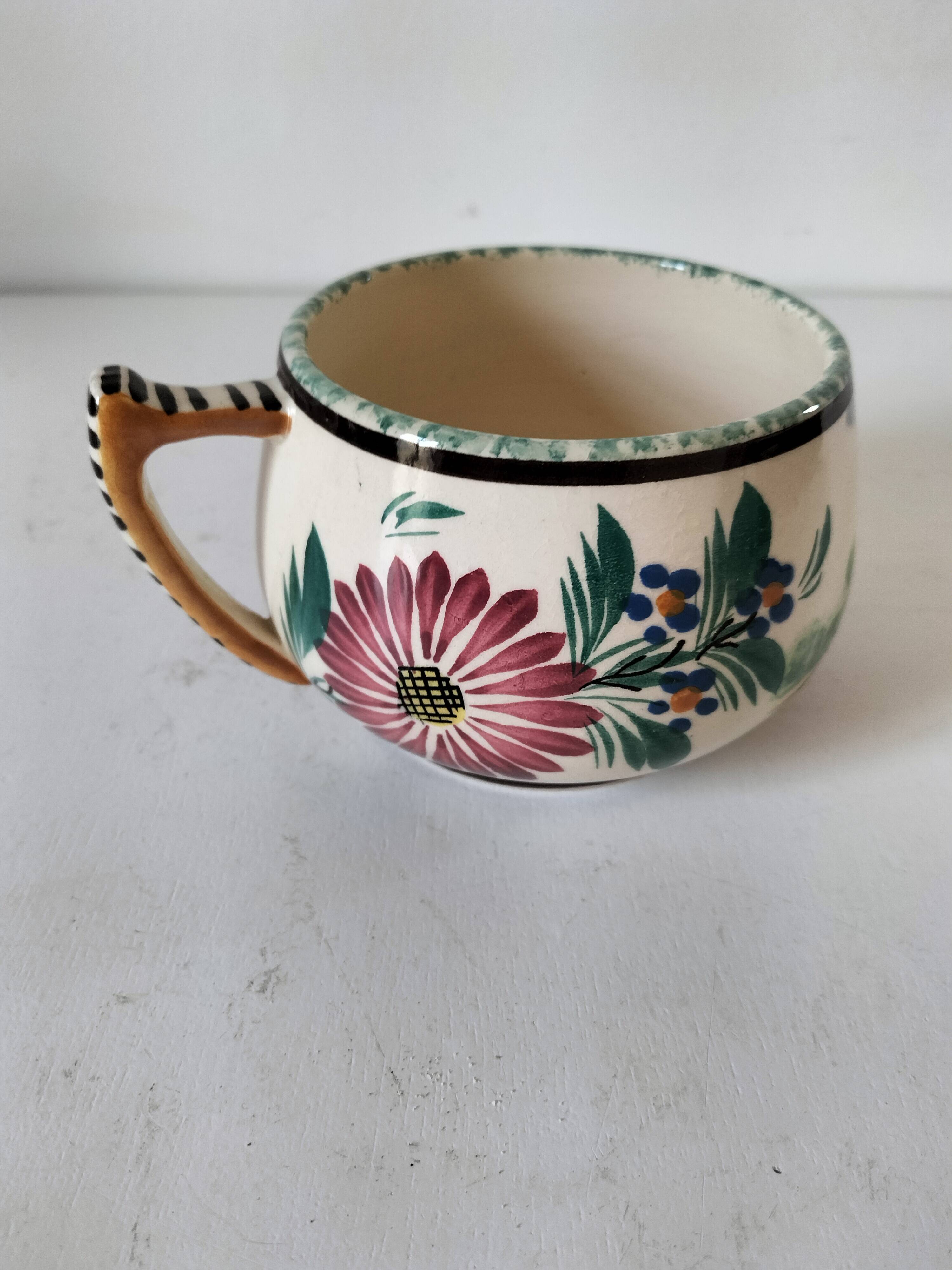 Breakfast cup HB Quimper – earthenware with rich Breton and floral decoration