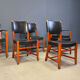 Vintage Spanish leather and wood dining chairs, set of 6 - 1970s