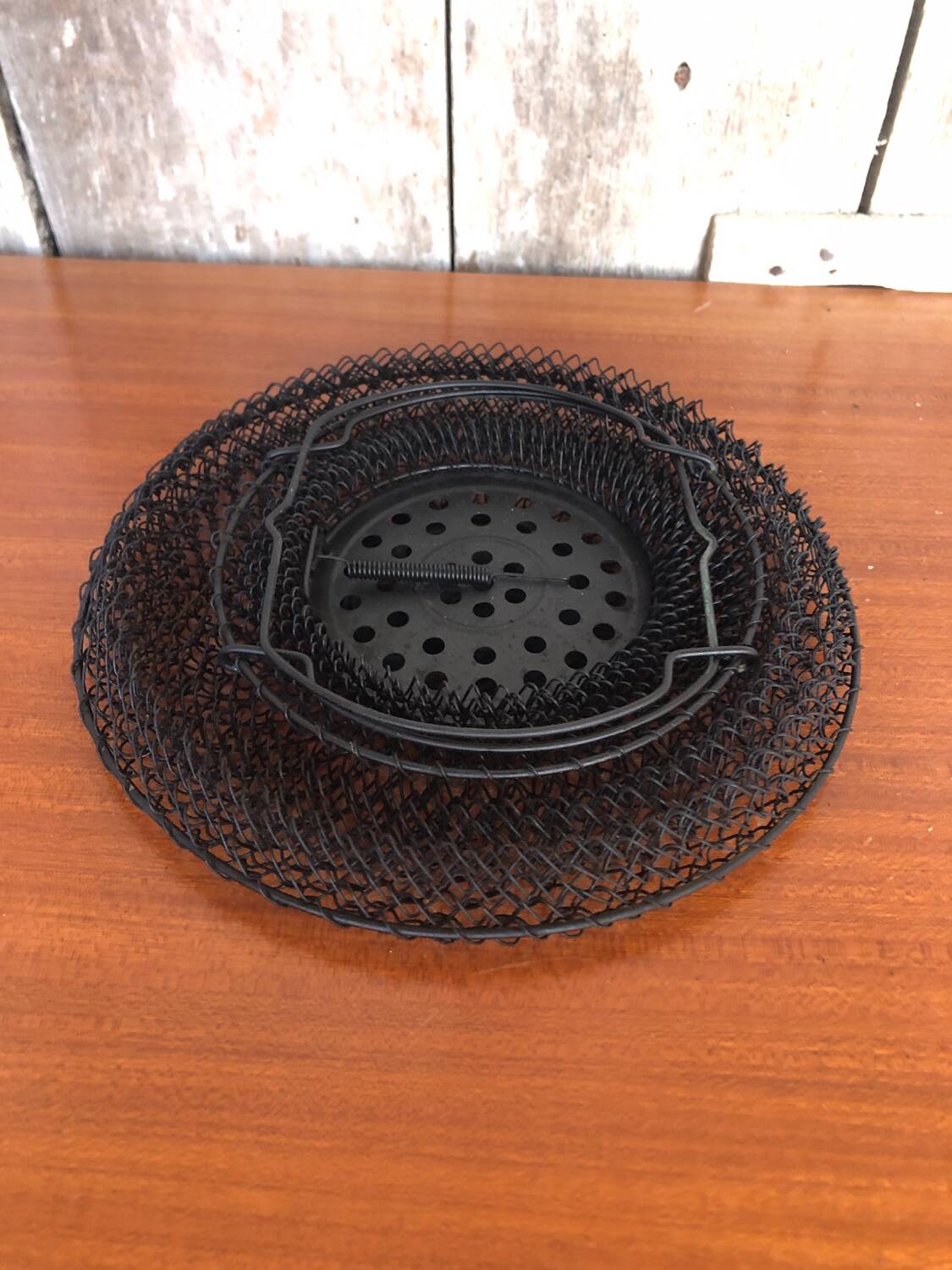Ancienne Nasse Pêche Panier Métal Noir Pliable Vintage #A315