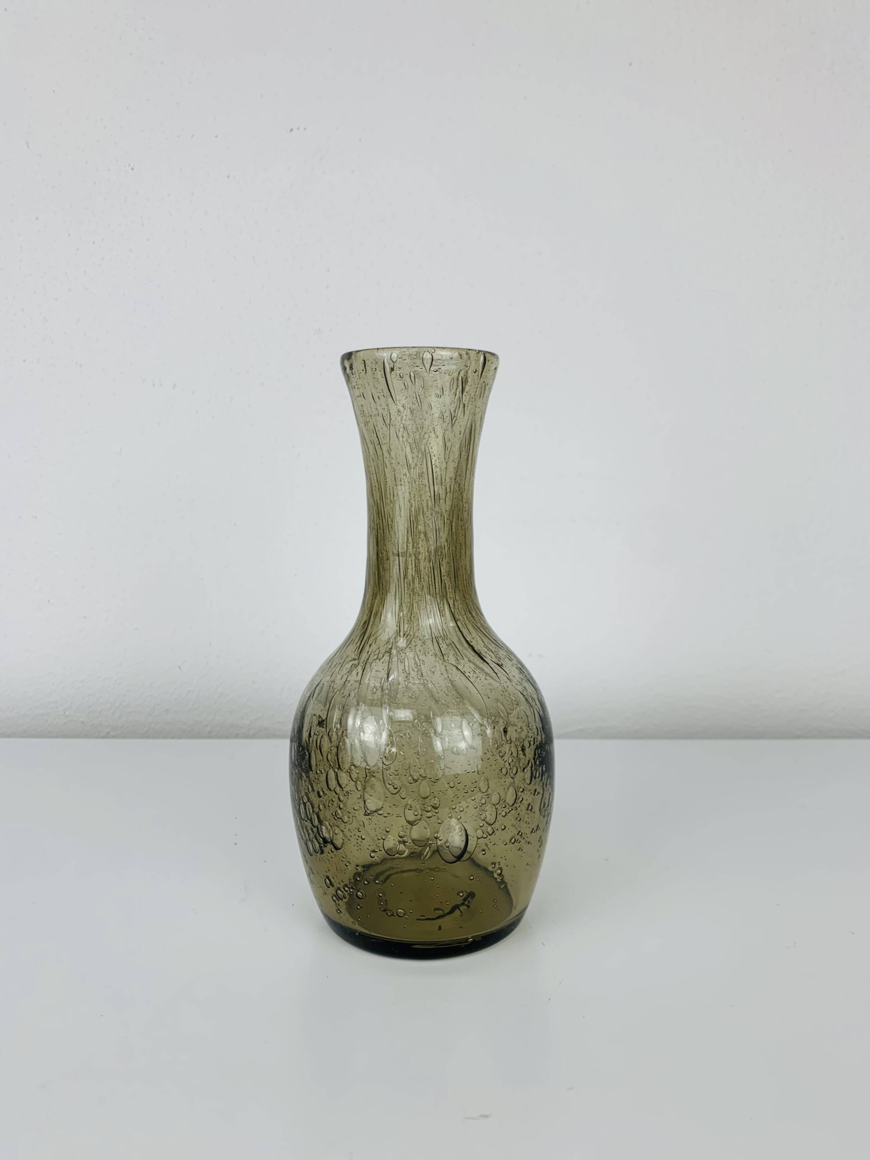 Vintage smoked bubble glass vase