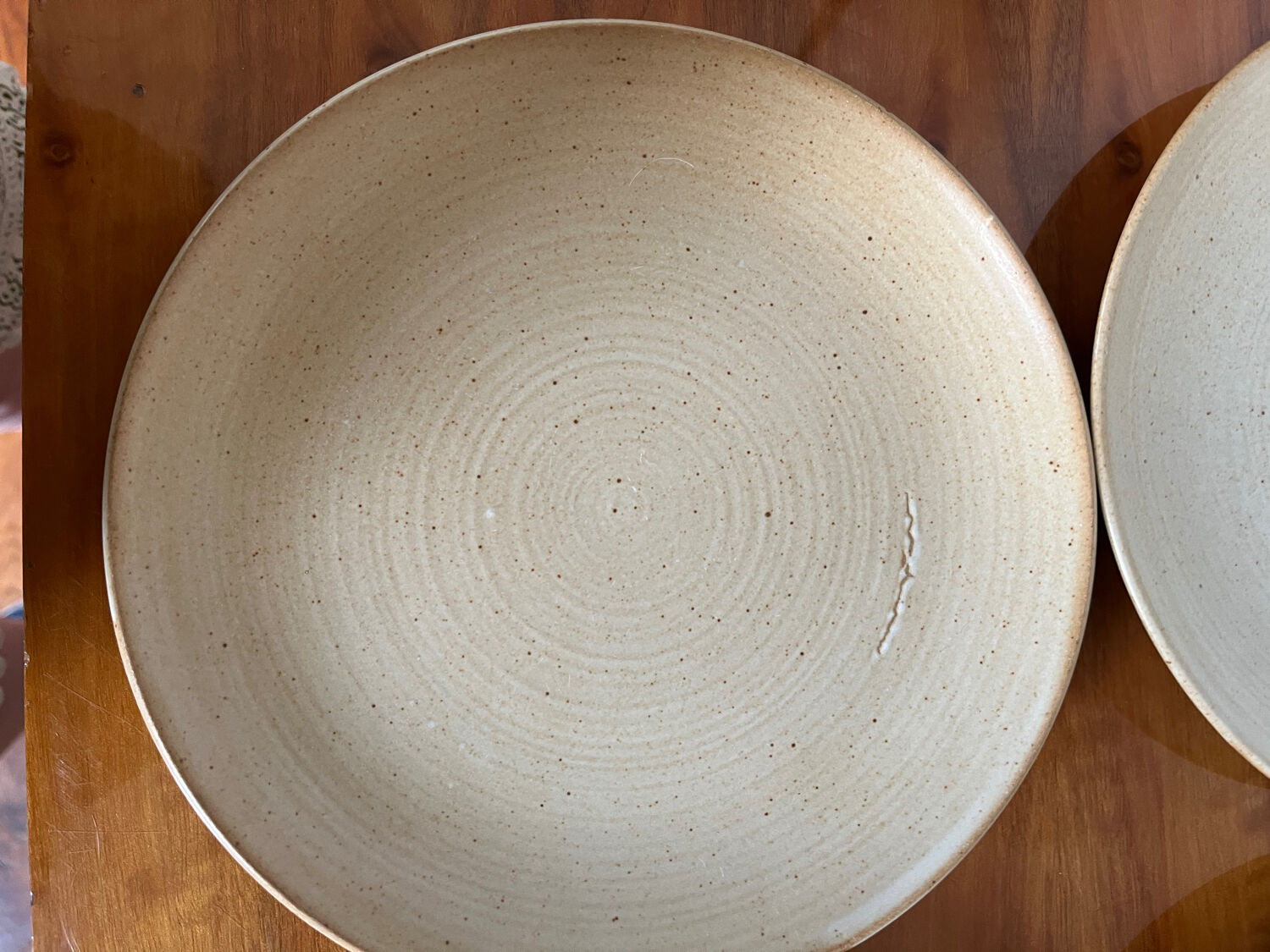 Lot de quatre assiettes plates en grès CNP Village vintage