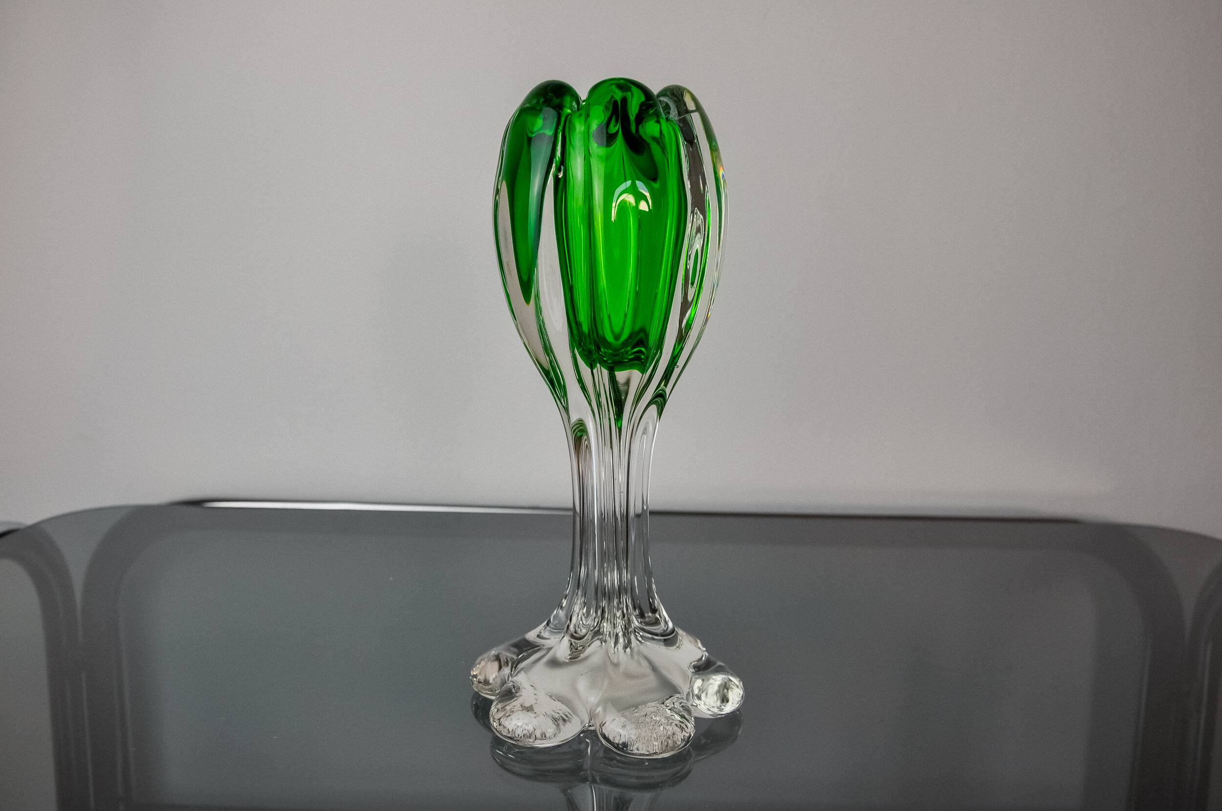 Sommerso green candle holder by Flavio Poli for Seguso, Murano glass, Italy, 1970