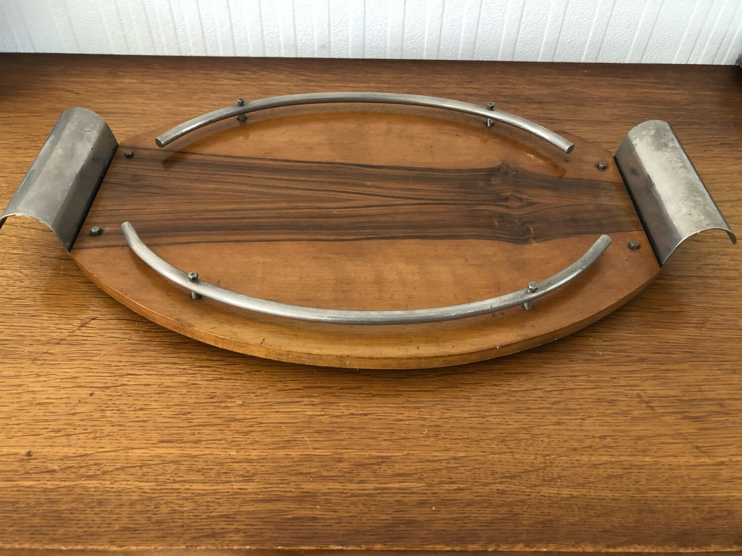 Vintage wood and metal tray for cheeses or decoration