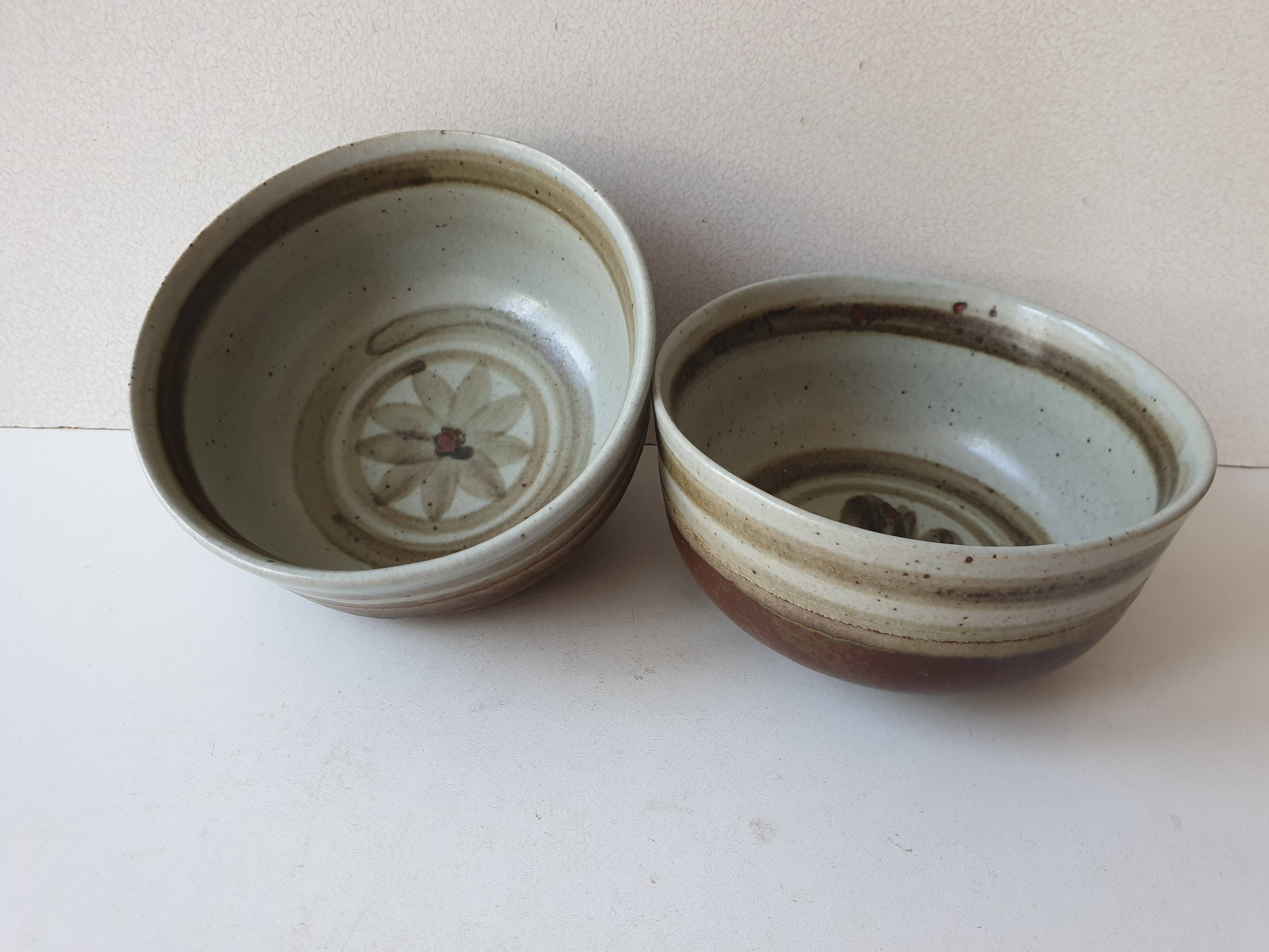 Set of 2 ramekins Bowls / cups in glazed ceramic Signed Blanot