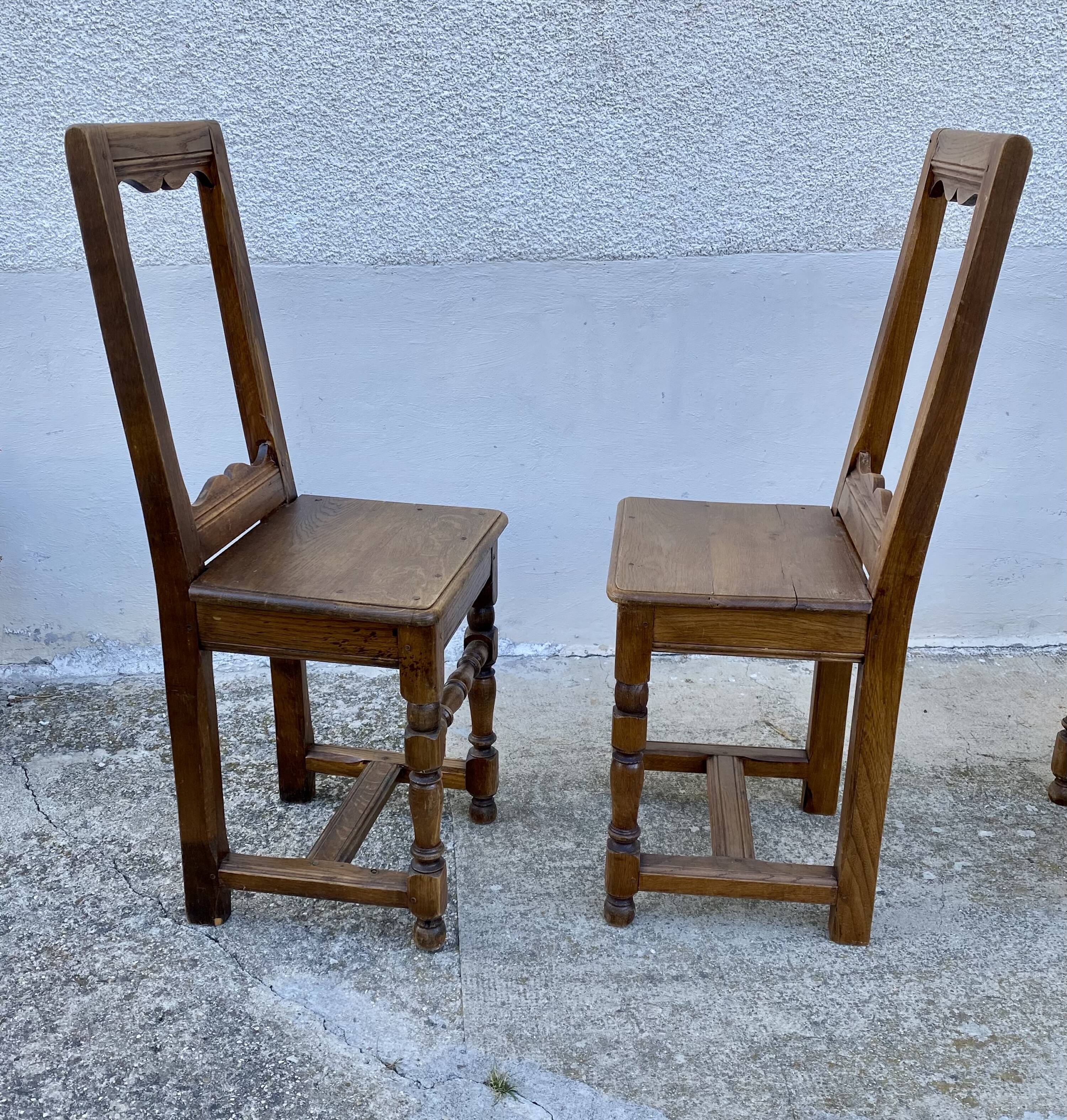 Set of 4 19th century Lorraine chairs in rustic wood