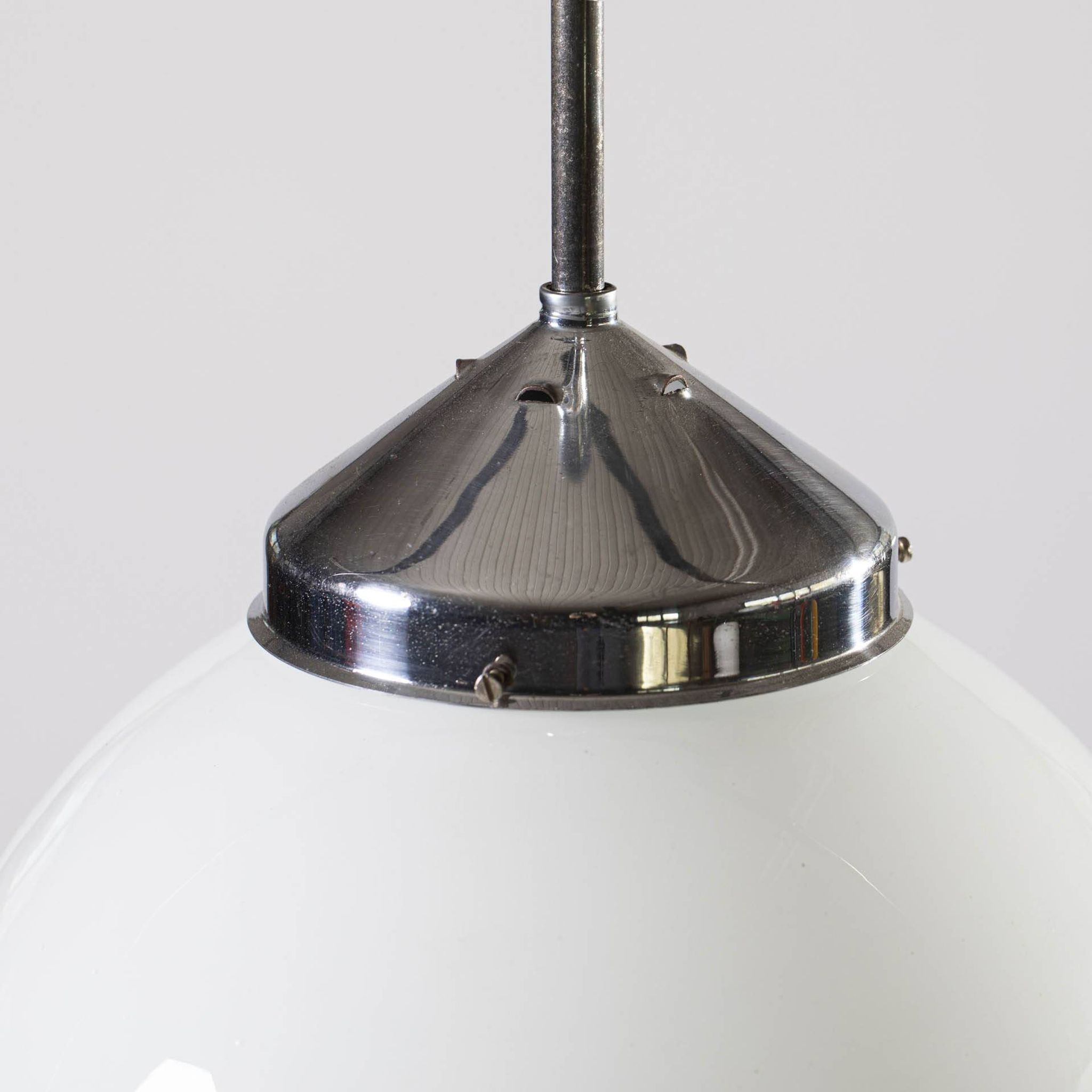 Bauhaus Pendant Lamp in Opaline Glass and Chrome by Napako, 1930s