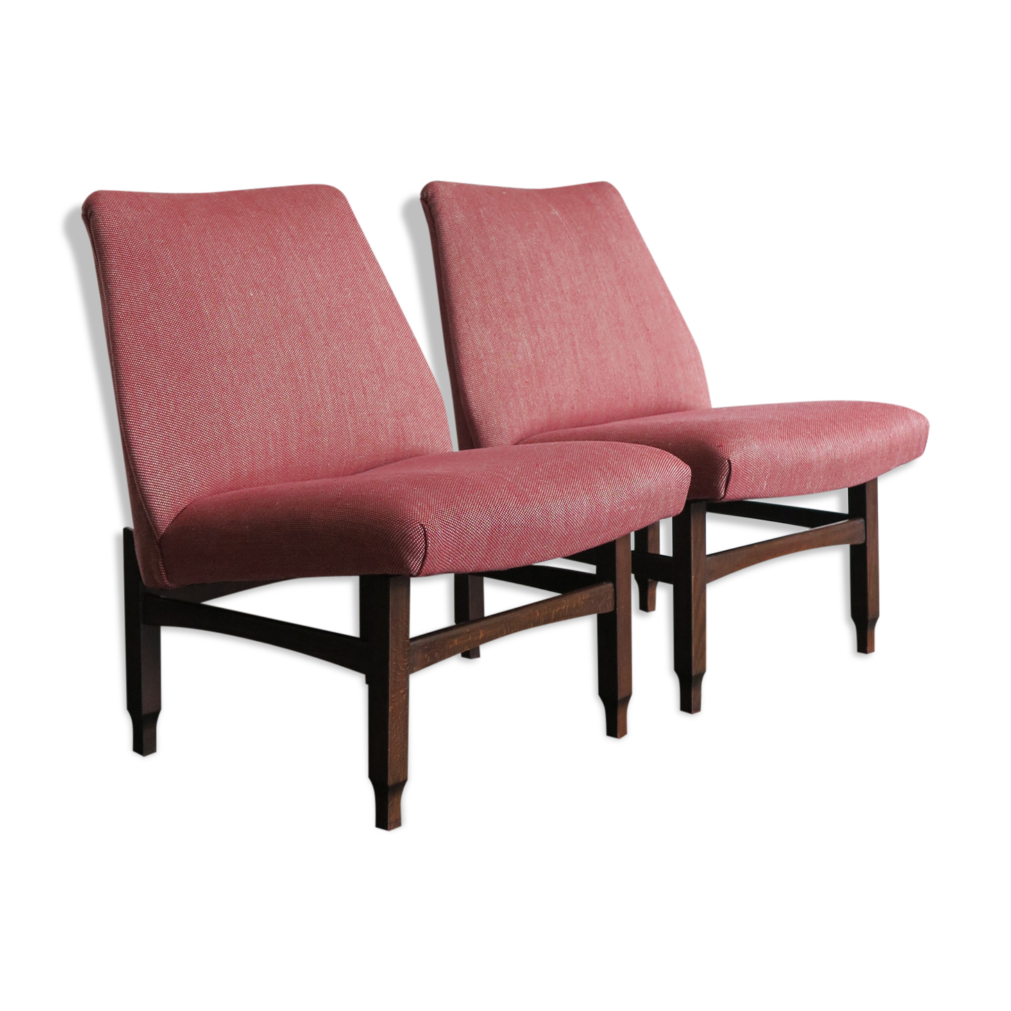 Couple of Italian midcentury modern design red armchairs 1950s
