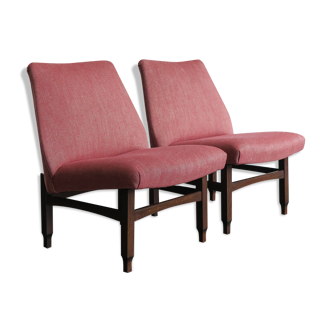 Couple of Italian midcentury modern design red armchairs 1950s