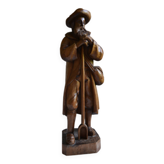 Grande sculpture bois d'un homme avec sa pelle à grain 52 cm