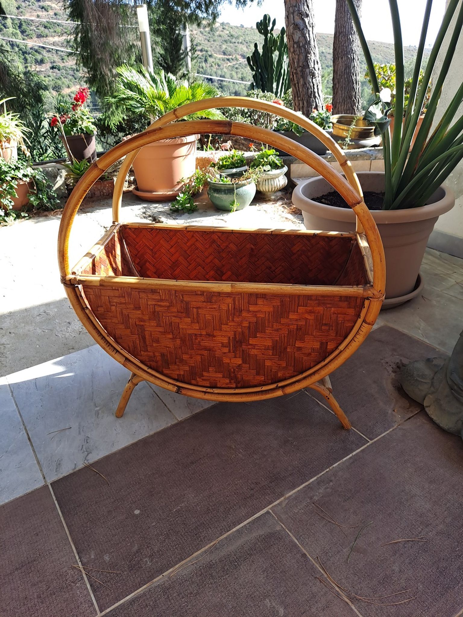 Large vintage rattan/bamboo magazine  rack Italian