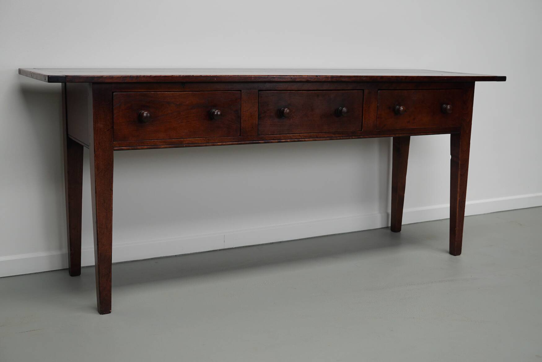 Vintage English Rustic Farmhouse Beech Side Table, 1950s