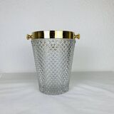 Hollywood regency cut crystal and gold metal champagne bucket