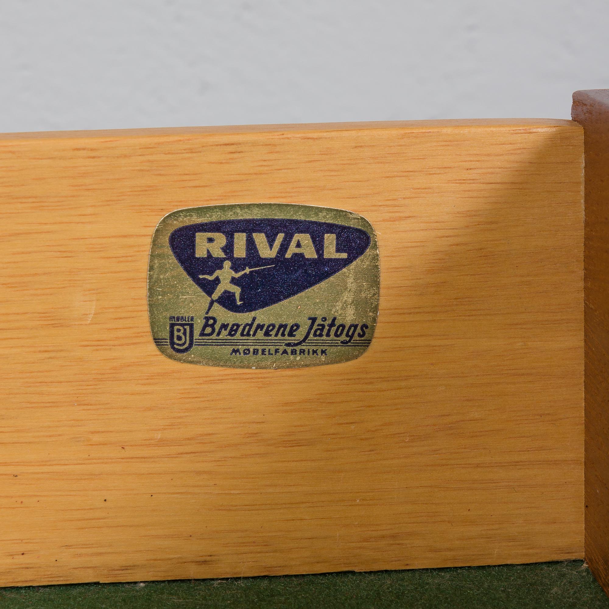 Rival 2 bay free standing teak wall unit with 3 cabinets and 3 shelves by Brodrene Jatogs Norway, Kj