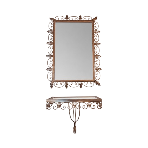 Vintage brass Deknudt mirror with shelf, 1970s