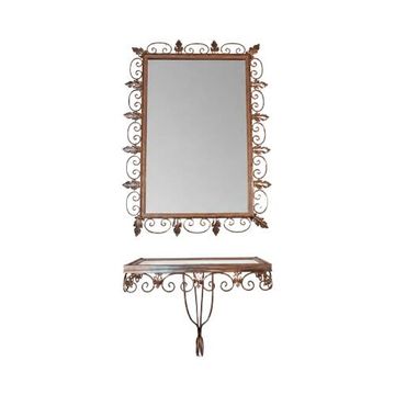 Miroir en laiton vintage Deknudt avec étagère, années 1970