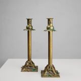 Pair of Antique French copper candlesticks in Baroque style, 1900s