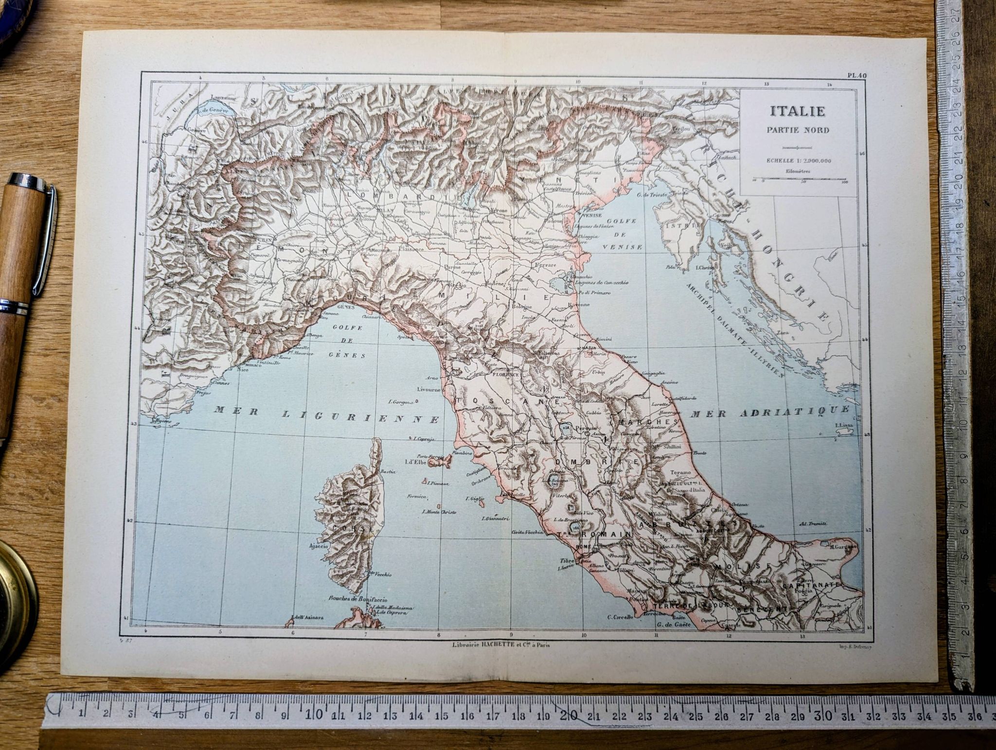 Northern Italy, historical map, 1887.