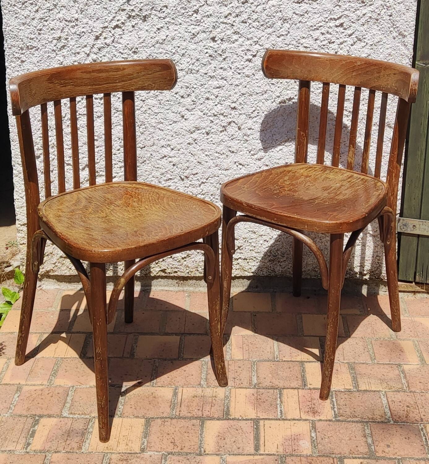 Set of 2 vintage wooden bistro chairs