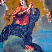 Oil on hammered copper depicting the Assumption of the Virgin, 17th century