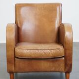 Cowhide  Leather Designer Armchair in Light Cognac Color