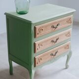Small green Parisian chest of drawers with 3 drawers in semi-solid oak