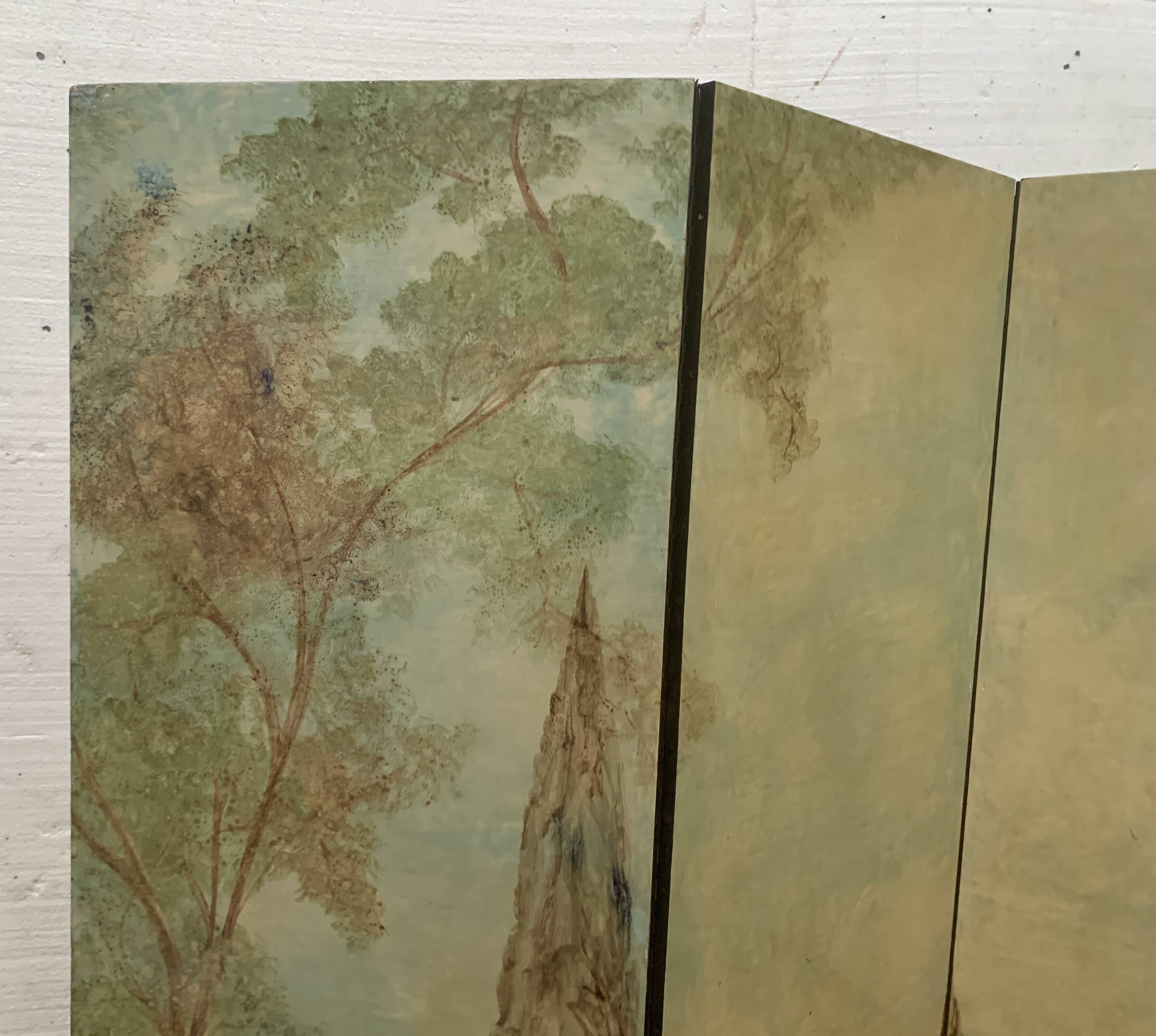 20th century three-leaf painted screen