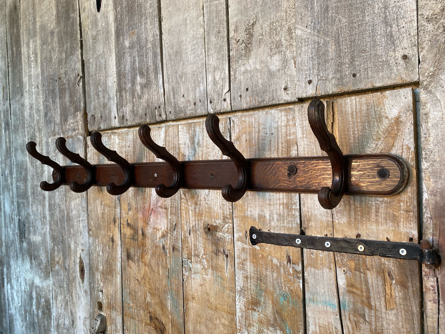 Porte Manteau Vestiaire Mural 6 Patères Bois Courbé Vintage #D740