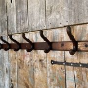 Wall-Mounted Coat Rack with 6 Curved Wooden Hooks Vintage #D740