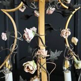 Napoleon III period cage chandelier in bronze and porcelain
