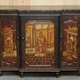Regency 1810 library buffet in simulated hardwood with Chinese decoration.