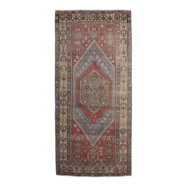 1970s Vintage Turkish Oushak Handmade Wool Cotton Red Area Rug 92x195
