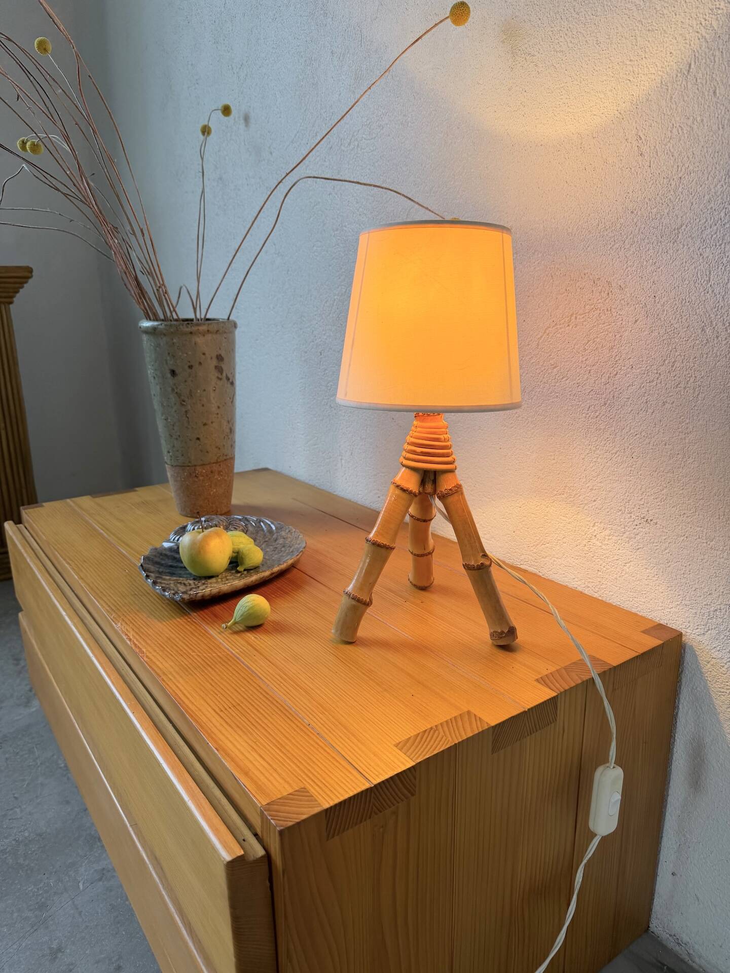 1960s rattan desk or table lamp