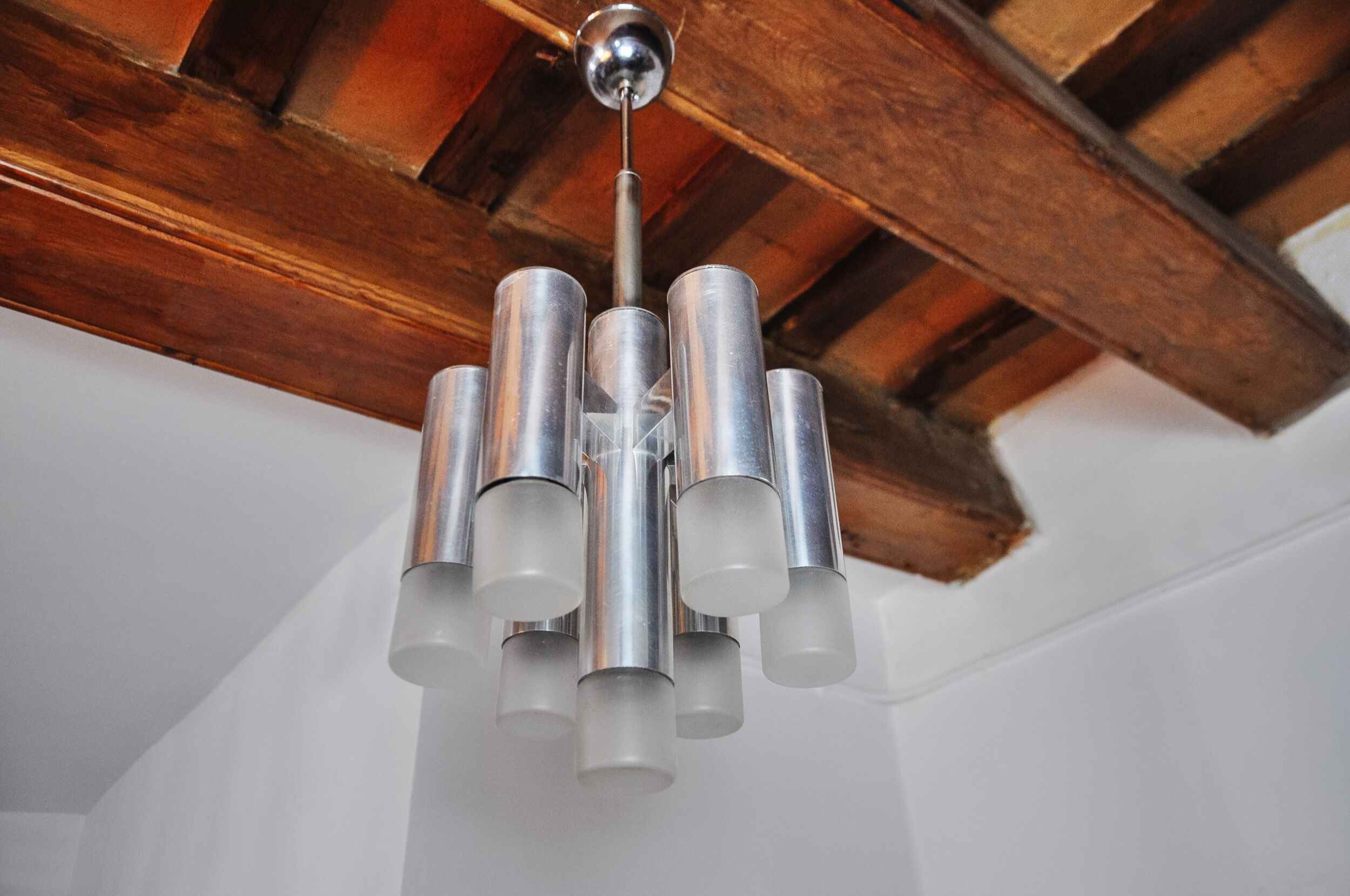 Geometric chandelier, 7 burners, Italy, 1970