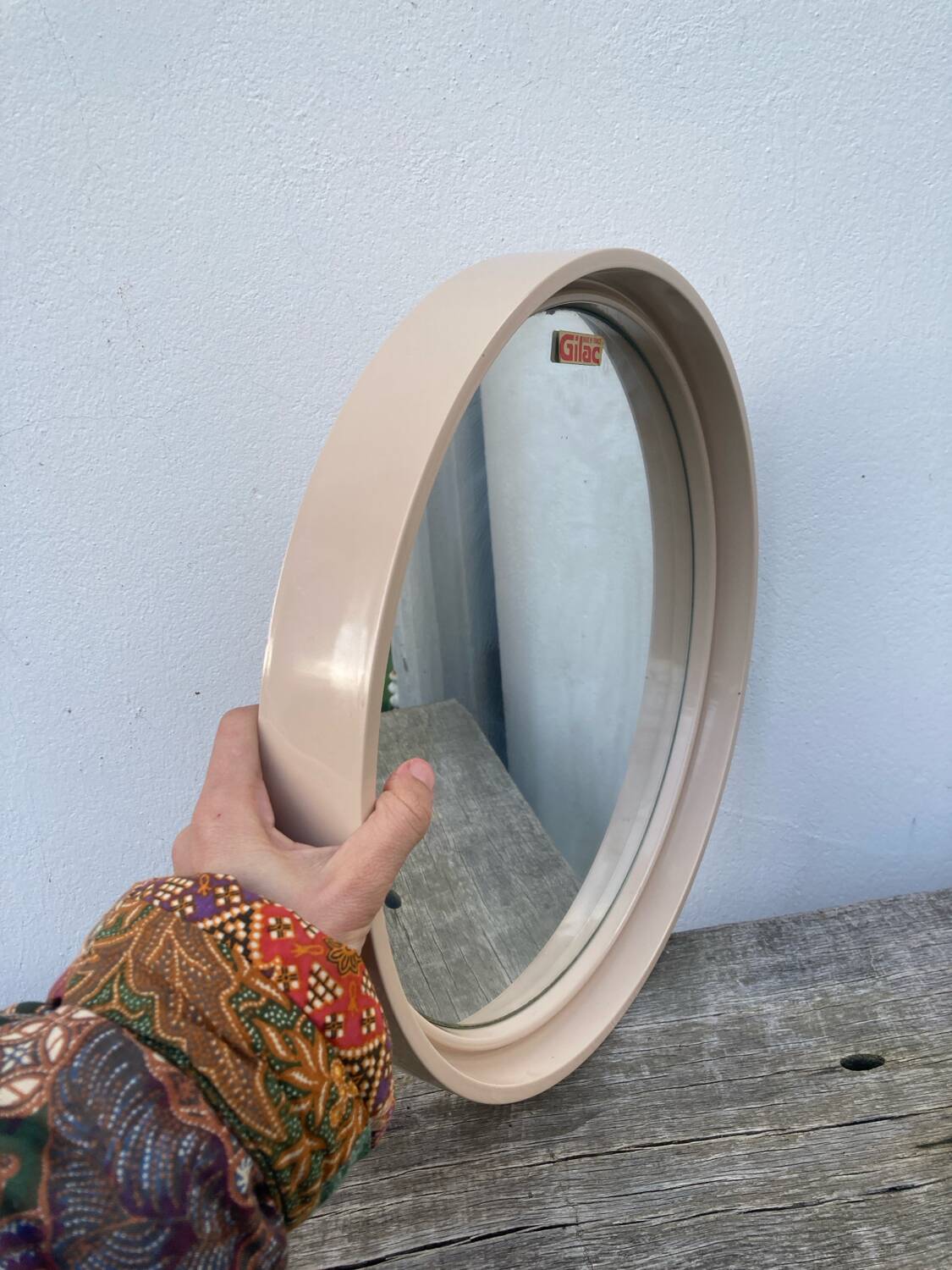 Miroir rond 1960 beige