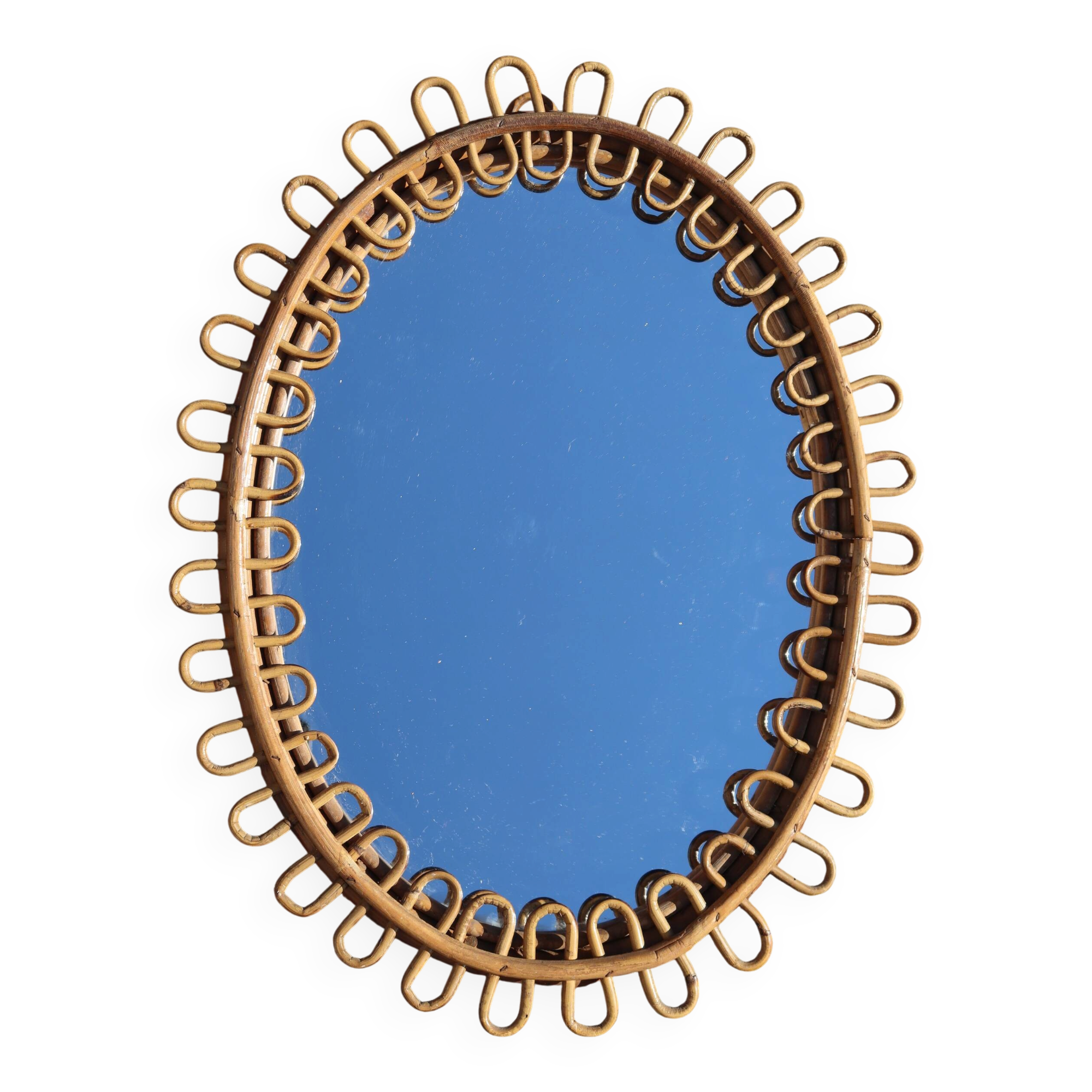 Italian design rattan mirror by Franco Albini