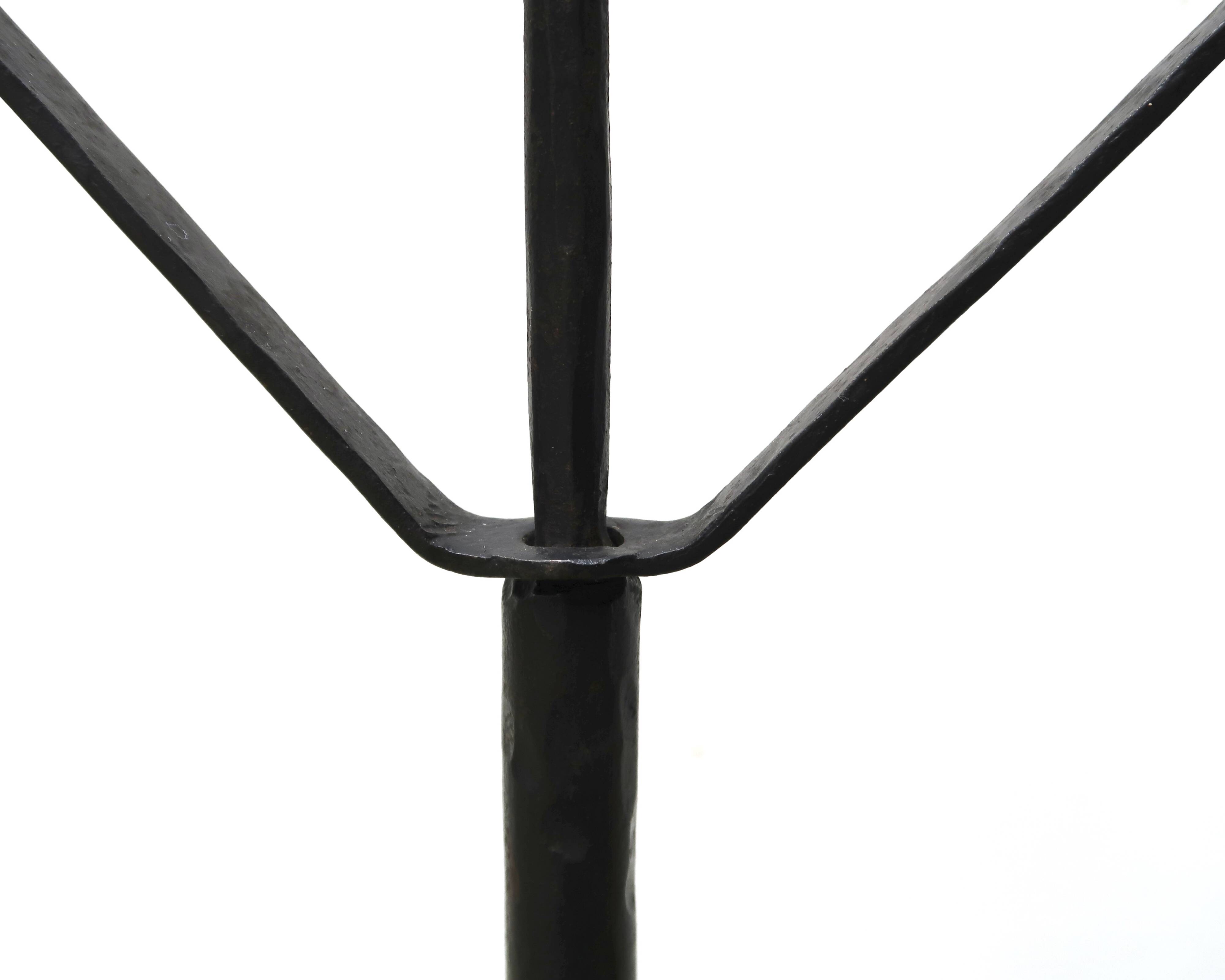 Large 7-arm wrought iron tripod candle holder, 1950s