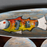 Stylized fish set 1960 Blue background Vallauris 1 course 12 plates