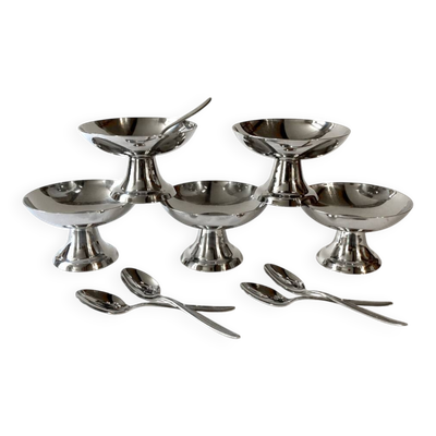 Ensemble de 5 coupes à glace et cuillères en Inox Guy Degrenne
