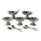 Set of 5 Guy Degrenne stainless steel ice cream cups and spoons
