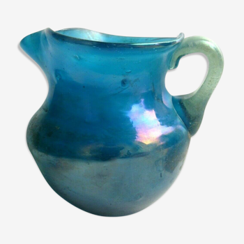 Small Art Deco pitcher, iridescent blue glass