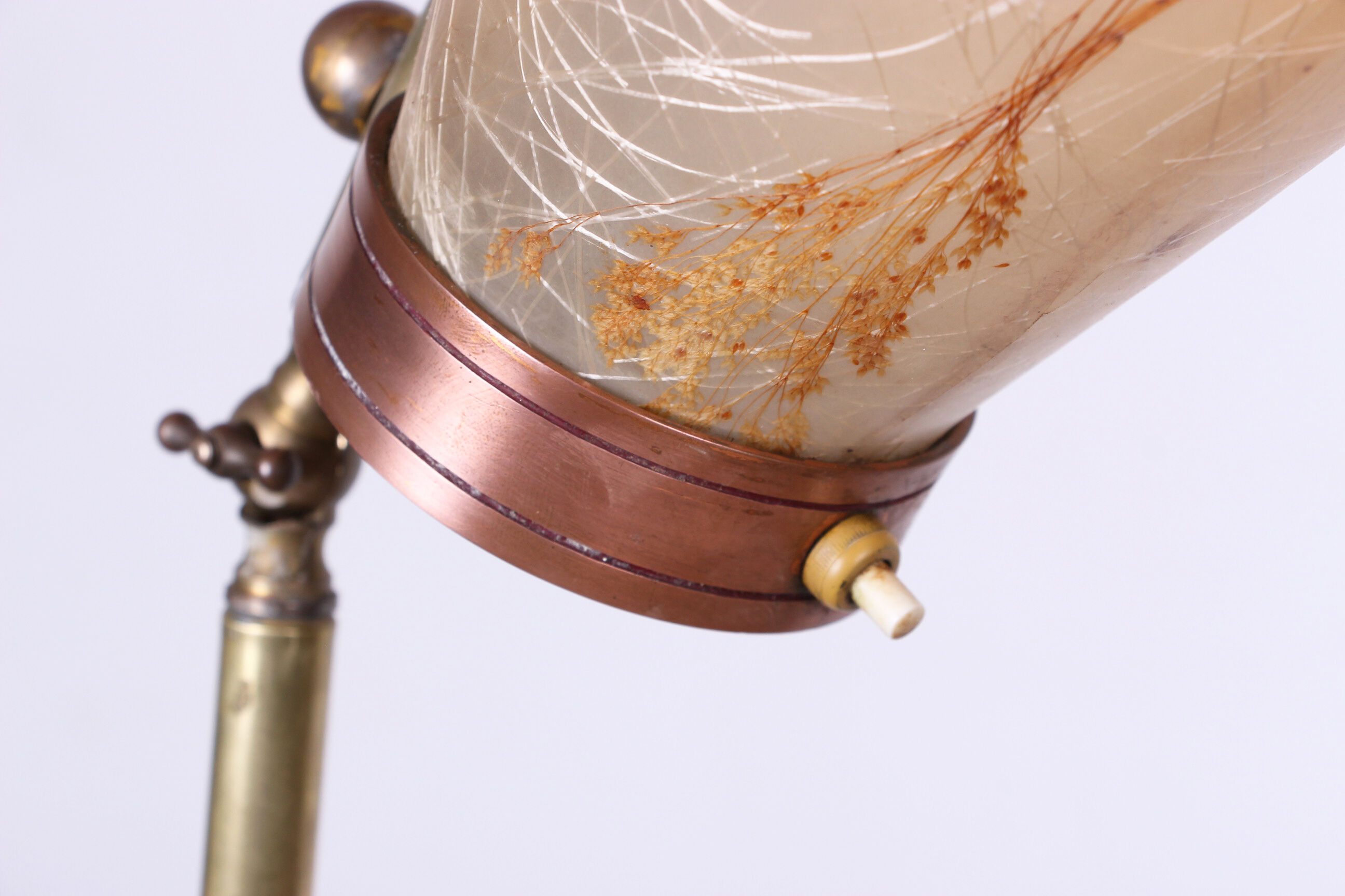 Italian brass floor lamp with conical shaft, adjustable in tilt and height, 1950