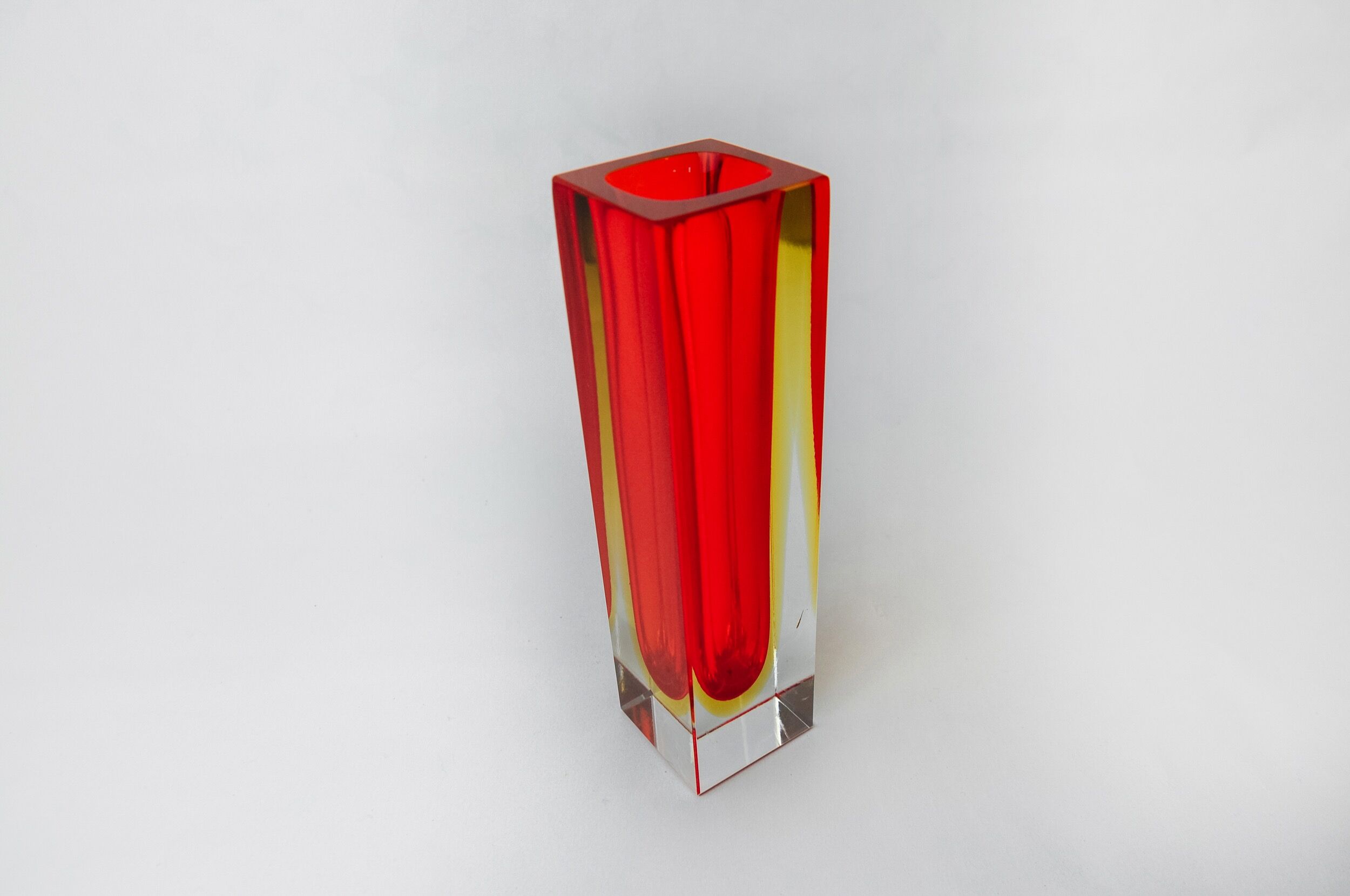 Red and yellow cubic Sommerso vase by Seguso, Murano, Italy, 1970