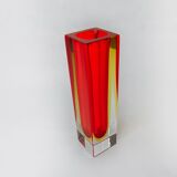 Red and yellow cubic Sommerso vase by Seguso, Murano, Italy, 1970