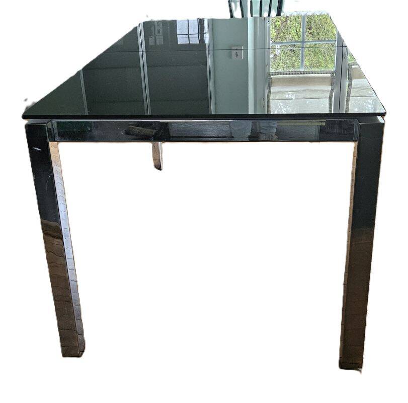 Italian Design Extendable Table in Black Glass and Chrome Legs 1980