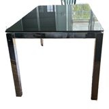 Italian Design Extendable Table in Black Glass and Chrome Legs 1980