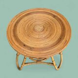 Pair of rattan tripod coffee tables 1950
